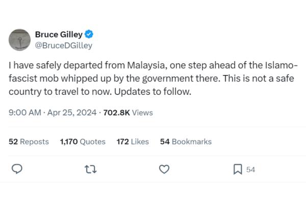 Portland State University Political Science Bruce Gilley said he left Malaysia due to safety co<em></em>ncerns from what he described as an 'Islamo-fascist mob whipped up by the government there.