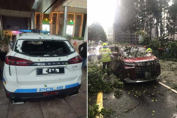 马六甲首席部长的车差点被倒下的树撞到